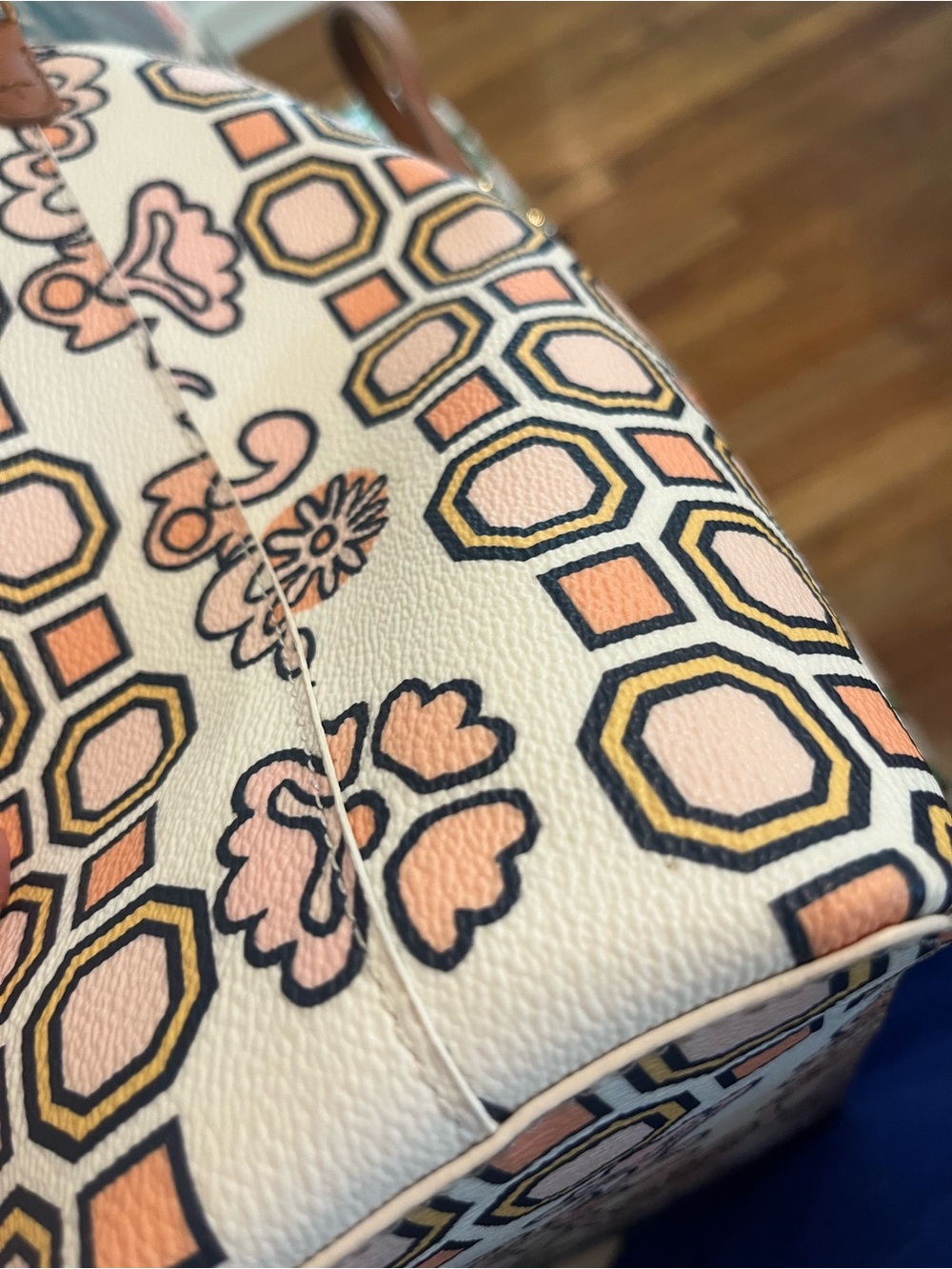 Tory Burch Cream Canvas Floral-Print Tote with Tan Leather Handles - Picture 12 of 15